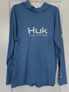 Huk Men's Heather Blue Crewneck Hooded Performance long steeve Tshirt